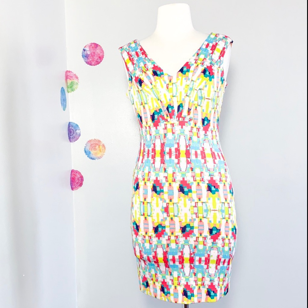 GLAM DOLL Colorful Geometric Bodycon Sheath Dress size XS